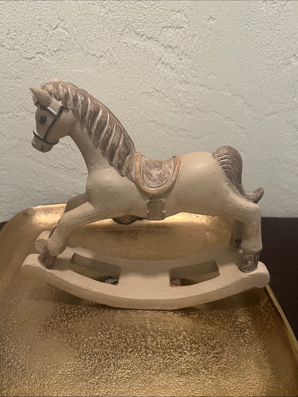 #2020**”8x9”Decorative Rocking Horse Figurine in Beige and Brown